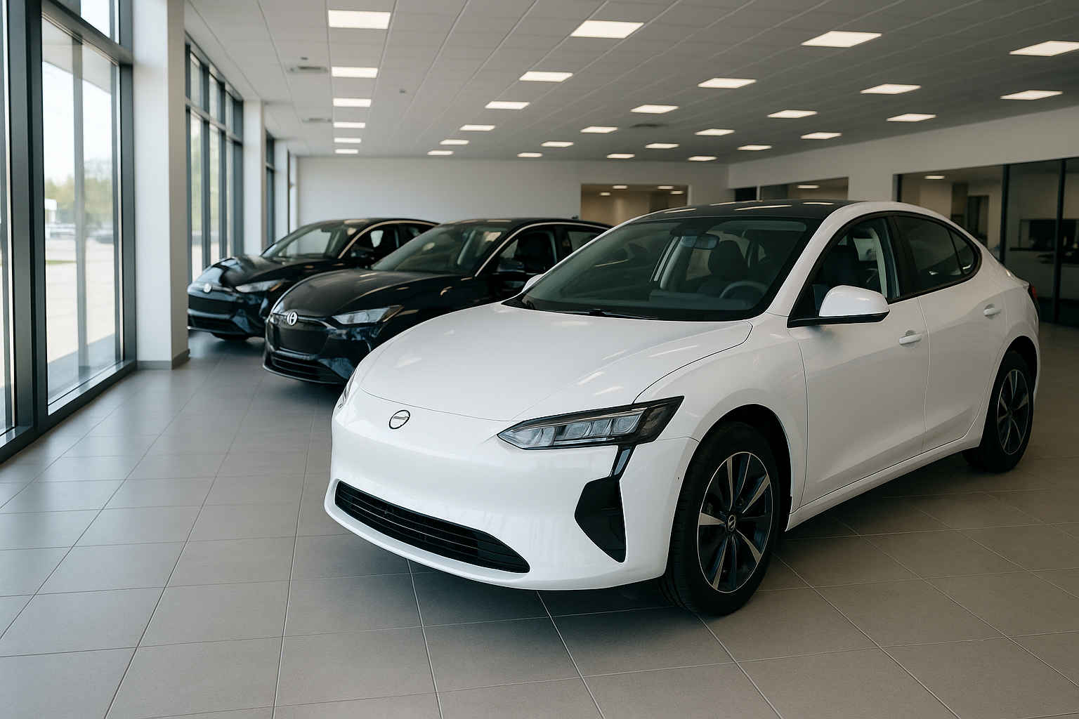 modern ev showroom on bright day
